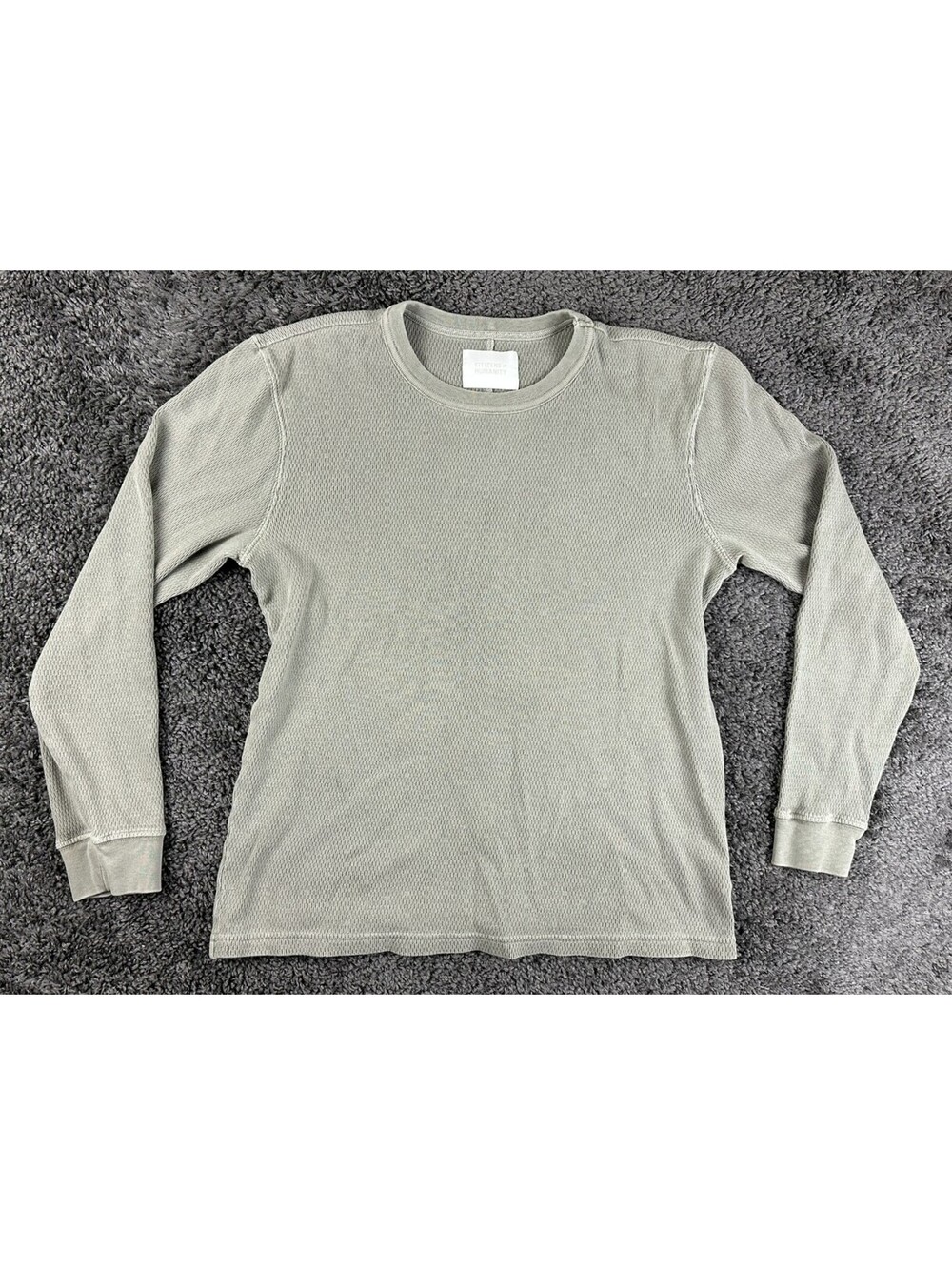 Citizens of Humanity Mens Large L Waffle Knit Thermal Long Sleeve Shirt Olive